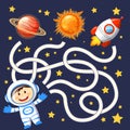 Help cosmonaut find path to rocket. Labyrinth. Maze game for kids